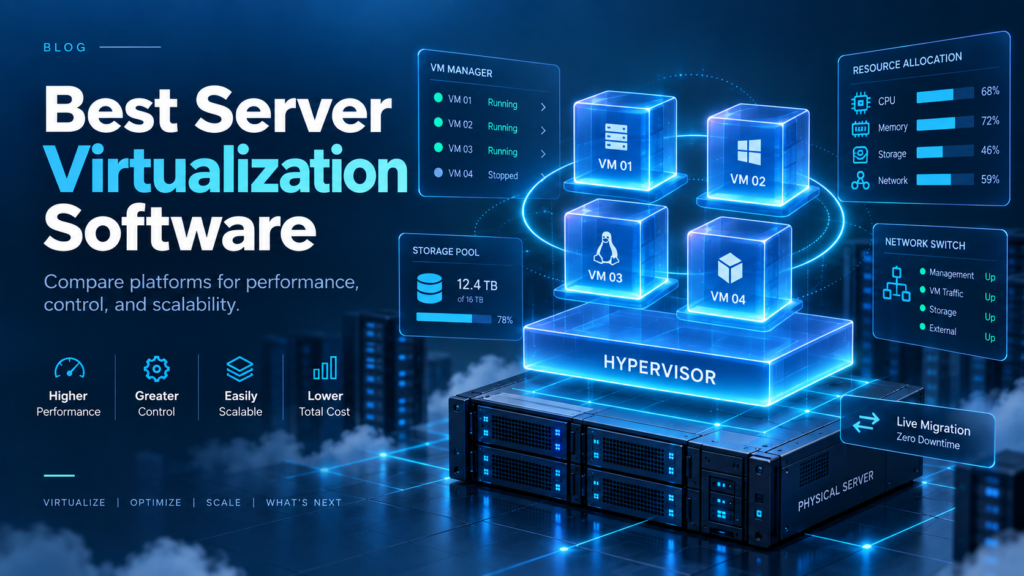 Best Server Virtualization Software in 2026, comparing hypervisors, virtual machines, resource allocation, storage, networking, and infrastructure management
