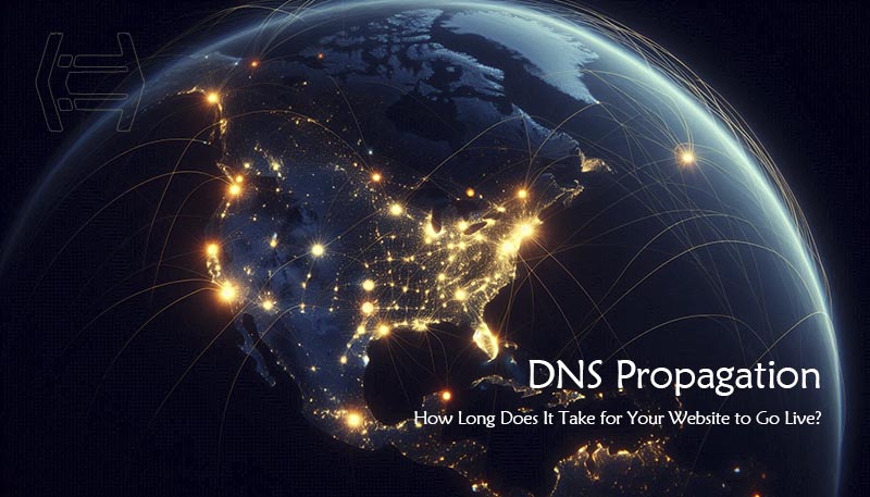 Visualizing DNS Propagation: Glowing cities interconnected by lines depict the global spread of DNS changes.