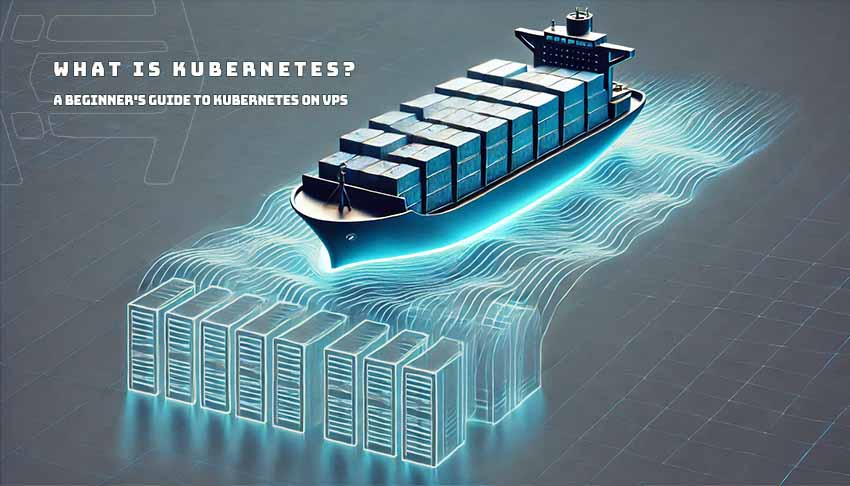 Visualizing Kubernetes on VPS: Containerized applications sailing smoothly on a virtualized server environment.