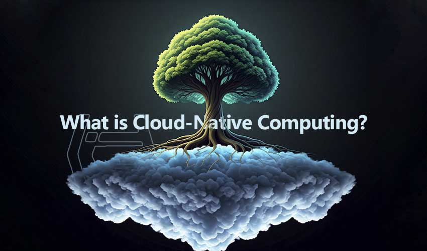 "Understanding 'what is cloud-native'? This image illustrates the concept with a tree rooted in the cloud. The branches represent the interconnected microservices, while the roots tap into the power and scalability of the cloud, demonstrating the true essence of cloud-native applications."